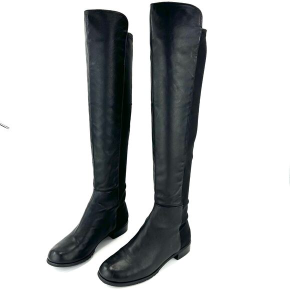 Report Abbott Black 5050 Over The Knee Boot Size 8.5 Leather Low Heel Round Toe - Picture 1 of 13
